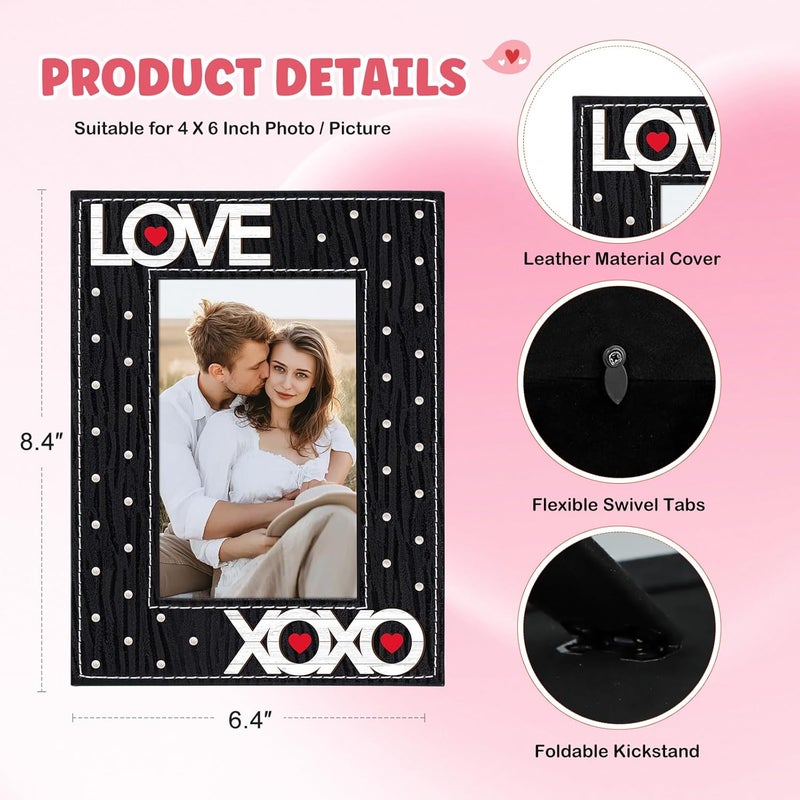 FLYAB Black Love Picture Frame 4x6 Valentines Day Pictrue Frames Leather Photo Frame for Tabletop Valentines Day Gifts for Couple Men Family - Image 3